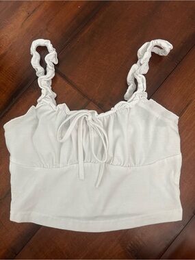 Women's White Ruffle Strap Crop Tank Top